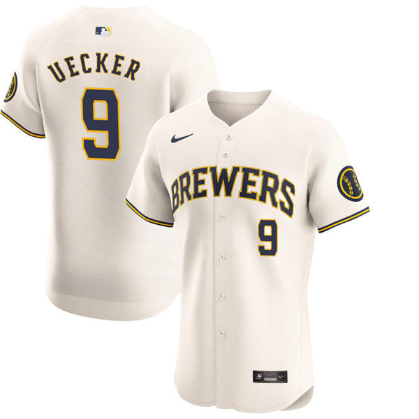 Men's Milwaukee Brewers Retired Player #9 Bob Uecker Nike Cream Home Limited Jersey