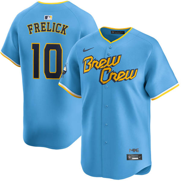 Mens Milwaukee Brewers #10 Sal Frelick Powder Blue City Connect Jersey