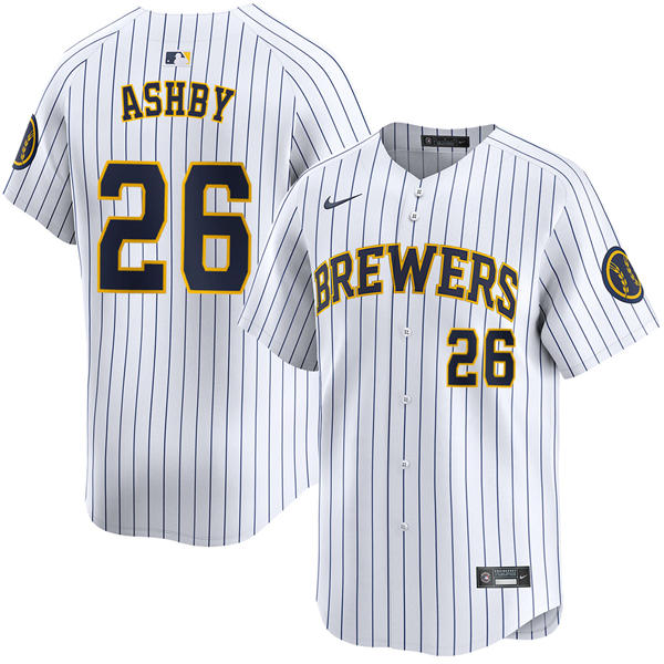 Mens Milwaukee Brewers #26 Aaron Ashby Nike White Pinstripe Alternate Limited Jersey