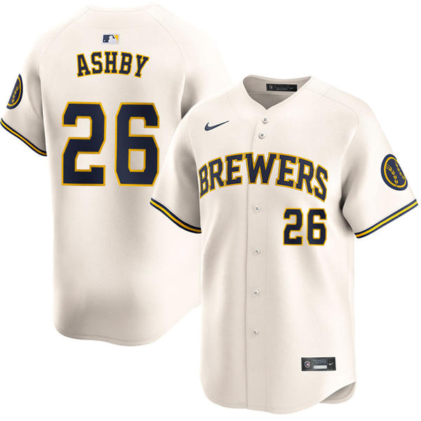 Mens Milwaukee Brewers #26 Aaron Ashby Nike Cream Home Limited Jersey