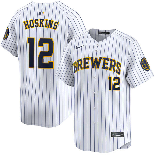 Mens Milwaukee Brewers #12 Rhys Hoskins Nike White Pinstripe Alternate Limited Jersey