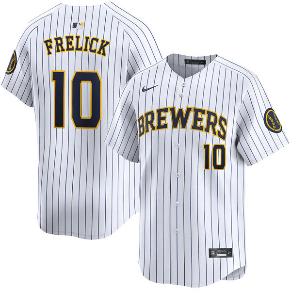 Mens Milwaukee Brewers #10 Sal Frelick Nike White Pinstripe Alternate Limited Jersey