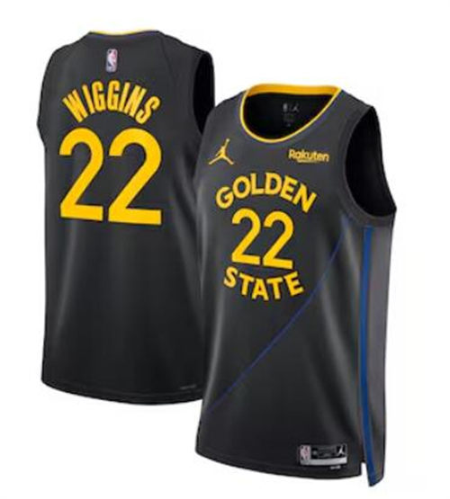 Mens Golden State Warriors #22 Andrew Wiggins 2024-25 Black Statement Edition Swingman Jersey
