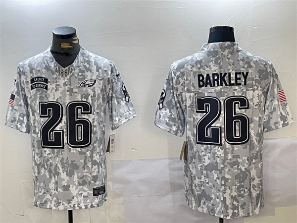 Mens Philadelphia Eagles #26 Saquon Barkley Arctic Camo 2024 Salute To Service Limited Jersey