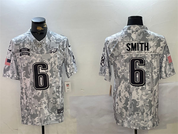 Mens Philadelphia Eagles #6 DeVonta Smith Arctic Camo 2024 Salute To Service Limited Jersey