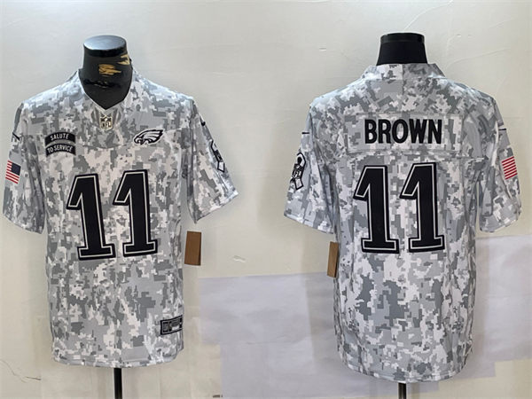 Mens Philadelphia Eagles #11 A. J. Brown Arctic Camo 2024 Salute To Service Limited Jersey