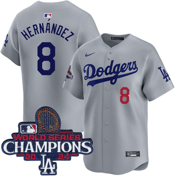 Mens Los Angeles Dodgers #8 Kike Hernandez Nike Grey Road Limited Player Jersey