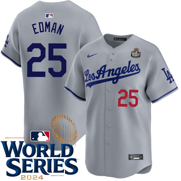 Mens Los Angeles Dodgers #25 Tommy Edman Nike Grey Los Angeles Limited Player Jersey(2)