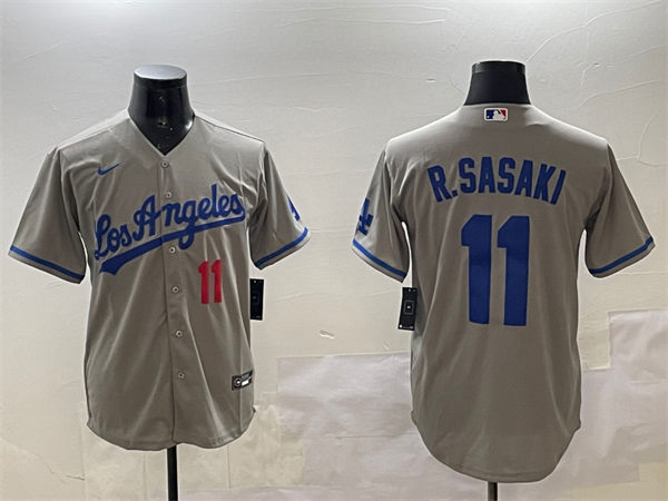 Mens Los Angeles Dodgers #11 Roki Sasaki Nike Grey Los Angeles Limited Player Jersey
