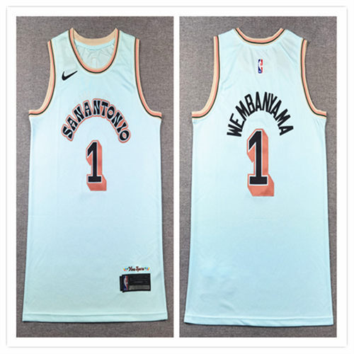 Men's San Antonio Spurs #1 Victor Wembanyama Light Blue 2024-25 City Edition Jersey