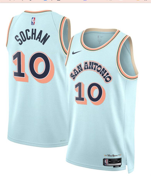 Mens San Antonio Spurs #10 Jeremy Sochan Light Blue 2024-25 City Edition Jersey