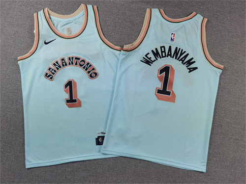 Youth San Antonio Spurs #1 Victor Wembanyama Light Blue 2024-25 City Edition Jersey