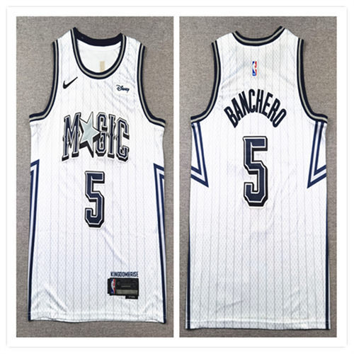 Men's Orlando Magic #5 Paolo Banchero Silver 2024-25 City Edition Jersey