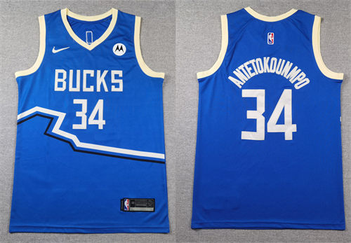Mens Milwaukee Bucks #34 Giannis Antetokounmpo Royal 2024-25 City Edition Jersey