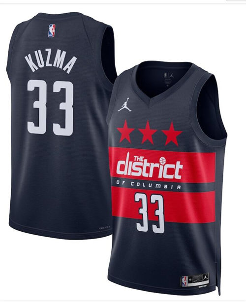Mens Washington Wizards #33 Kyle Kuzma Navy 2024-25 Statement Edition Swingman Jersey