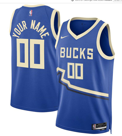 Mens Youth Milwaukee Bucks Custom Royal 2024-25 City Edition Jersey