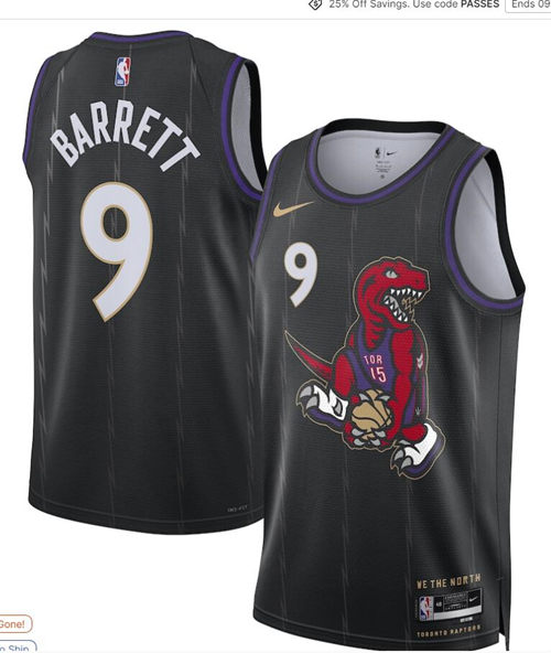 Mens Toronto Raptors #9 RJ Barrett Black 2024-25 City Edition Swingman Jersey
