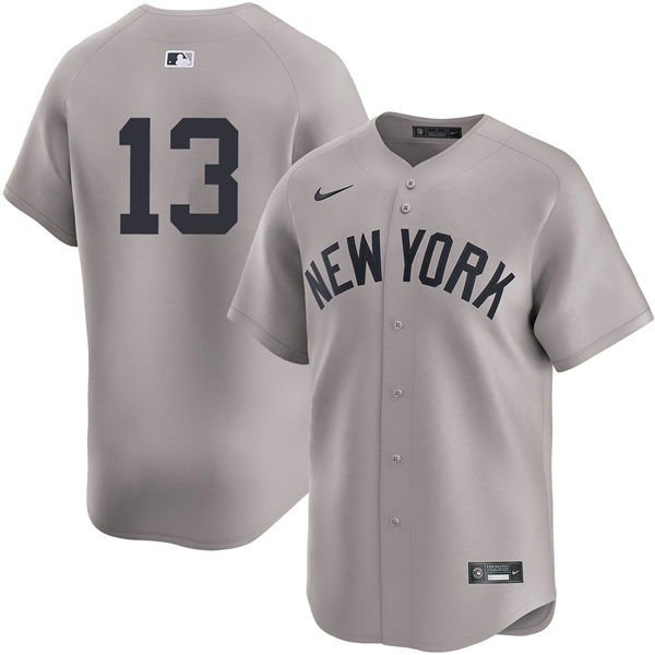 Mens New York Yankees #13 Jazz Chisholm Jr. Nike Gray Away Limited Player Jersey