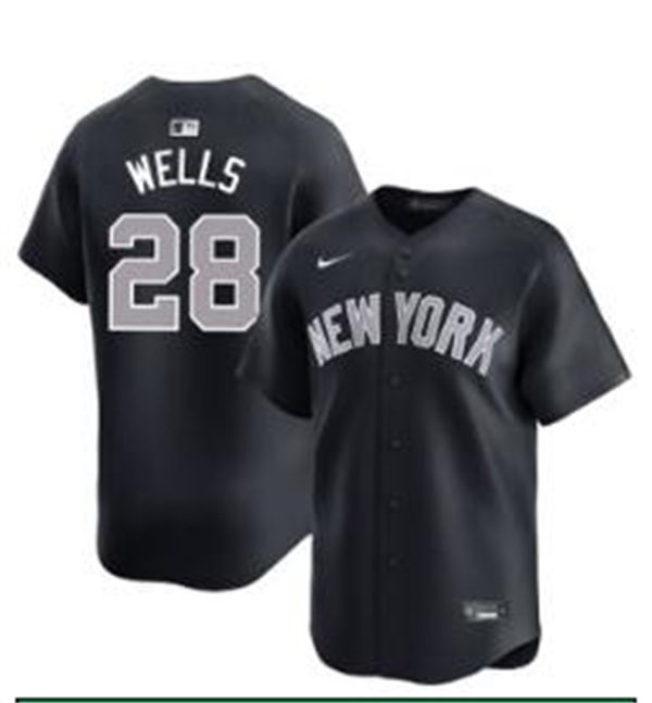 Mens New York Yankees #28 Austin Wells Nike Navy Grey Alternate 2nd New York Jersey With Name