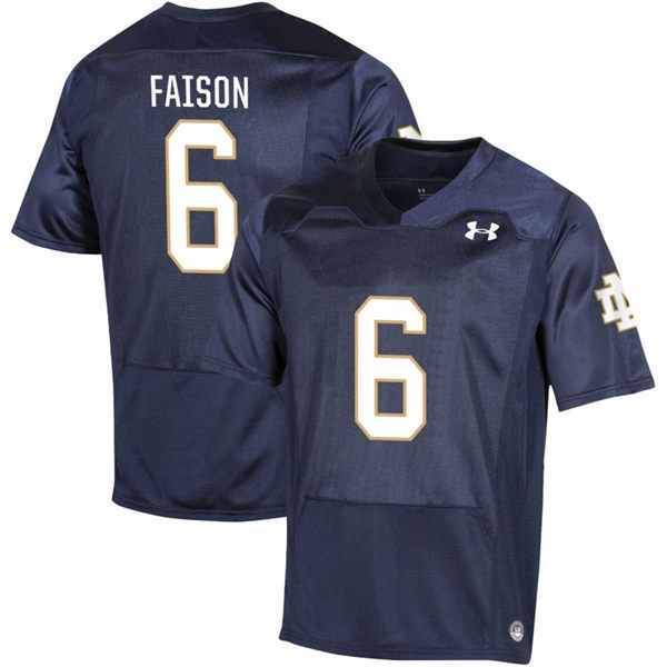 Mens Notre Dame Fighting Irish #6 Jordan Faison 2025 Navy With Name Player Football Jersey