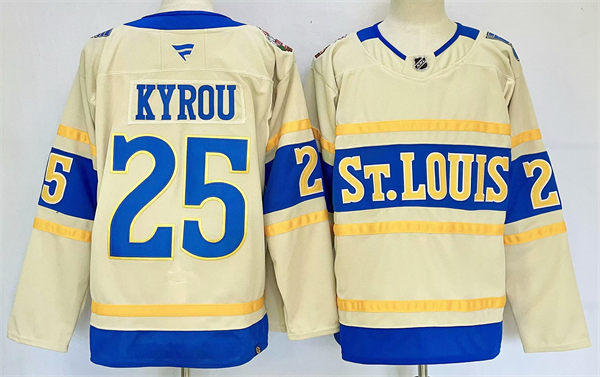 Mens St. Louis Blues #25 Jordan Kyrou Fanatics Cream 2025 NHL Winter Classic Premium Jersey