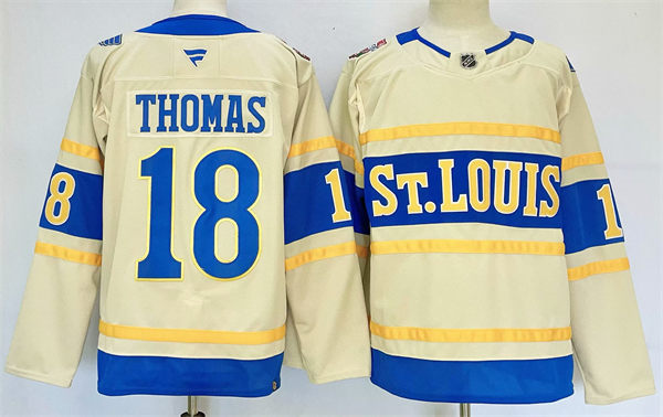 Mens St. Louis Blues #18 Robert Thomas Fanatics Cream 2025 NHL Winter Classic Premium Jersey