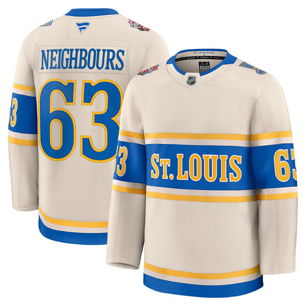 Mens St. Louis Blues #63 Jake Neighbours Fanatics Cream 2025 NHL Winter Classic Premium Jersey