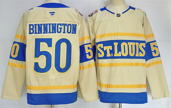 Mens St. Louis Blues #50 Jordan Binnington Fanatics Cream 2025 NHL Winter Classic Premium Jersey