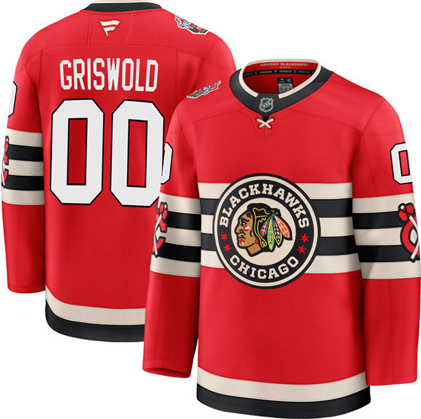 Mens Chicago Blackhawks #00 Clark Griswold Fanatics Red 2025 NHL Winter Classic Premium Jersey