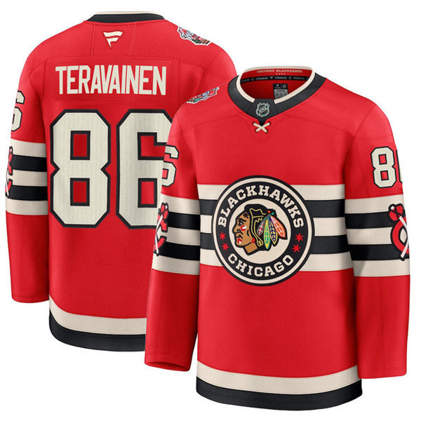 Mens Chicago Blackhawks  #86 Teuvo Teravainen Fanatics Red 2025 NHL Winter Classic Premium Jersey