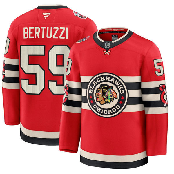 Mens Chicago Blackhawks #59 Tyler Bertuzzi Fanatics Red 2025 NHL Winter Classic Premium Jersey
