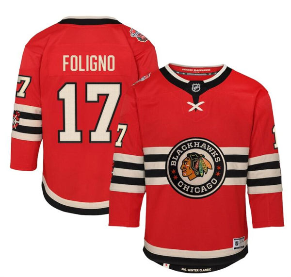 Youth Chicago Blackhawks #17 Nick Foligno Fanatics Red 2025 NHL Winter Classic Premium Jersey