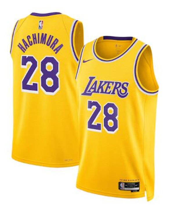 Mens Los Angeles Lakers #28 Rui Hachimura Gold Icon Edition Jersey