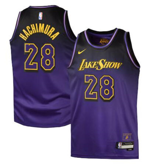 Mens Los Angeles Lakers #28 Rui Hachimura 2024-25 Purple City Edition Jersey