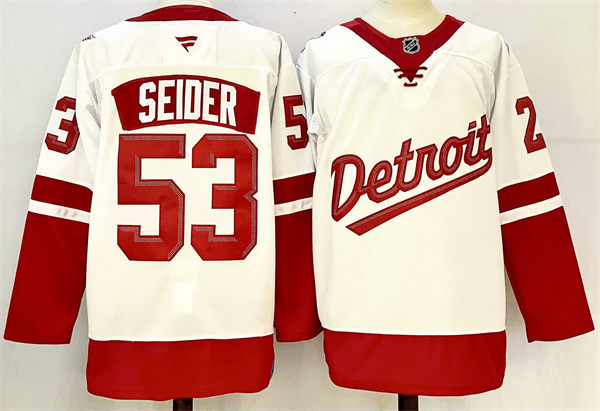 Men's Detroit Red Wings #53 Moritz Seider Fanatics White 2025 NHL Stadium Series Premium Player Jersey
