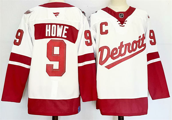 Men's Detroit Red Wings Retired Player #9 Gordie Howe Fanatics White 2025 NHL Stadium Series Premium Player Jersey