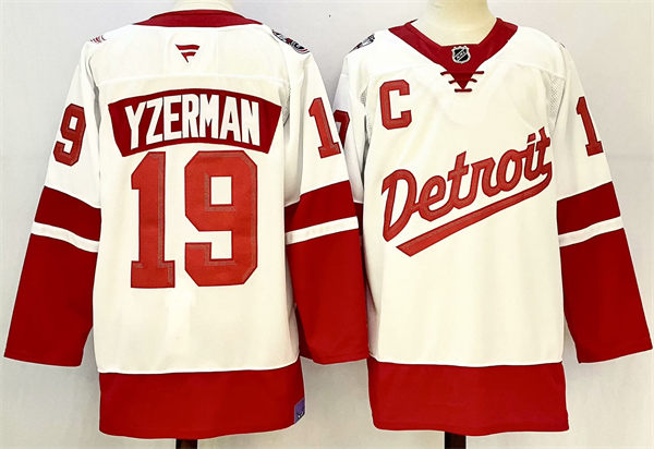 Men's Detroit Red Wings Retired Player #19 Steve YzermanFanatics White 2025 NHL Stadium Series Premium Player Jersey
