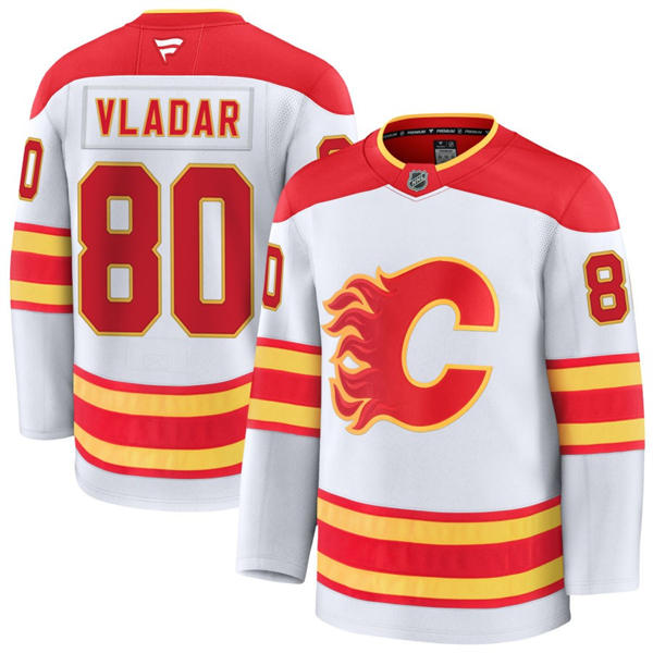 Men's Calgary Flames #80 Daniel Vladar Fanatics White Away Player Jersey