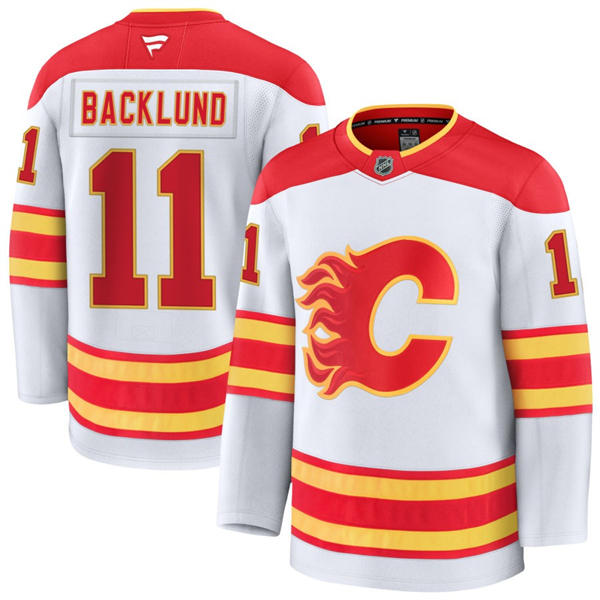 Men's Calgary Flames #11 Mikael Backlund Fanatics White Away Player Jersey
