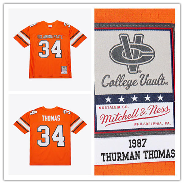 Men's Oklahoma State Cowboys #34 Thurman Thomas Orange 1987 Throwback Football Jersey