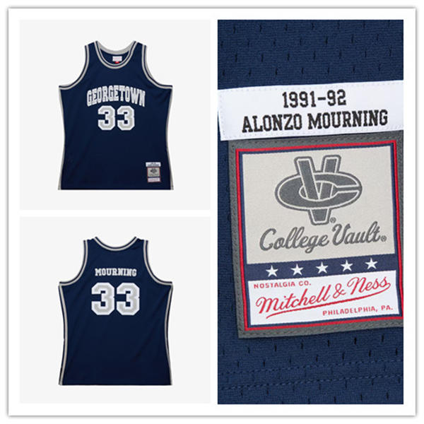 Men's Georgetown Hoyas #33 Patrick Ewing Navy 1991-92 Swingman Throwback Retro Basketball Jersey 