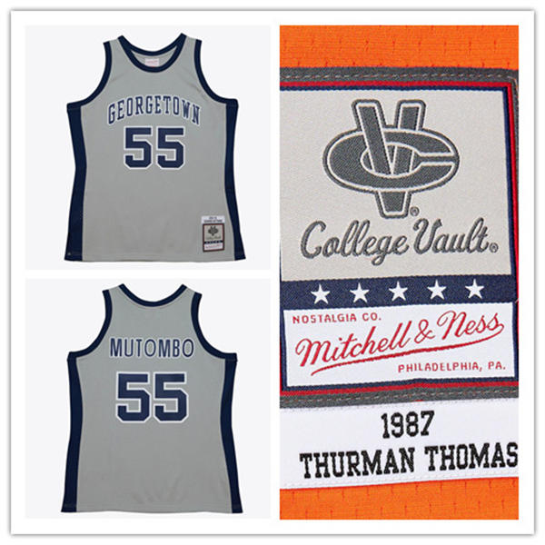 Men's Georgetown Hoyas #55 Dikembe Mutombo Gray 199091 Swingman Throwback Retro Basketball Jersey 