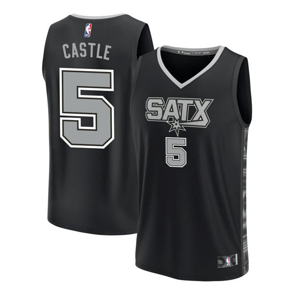 Men's San Antonio Spurs #5 Stephon Castle Black Statement Edition Player Jersey
