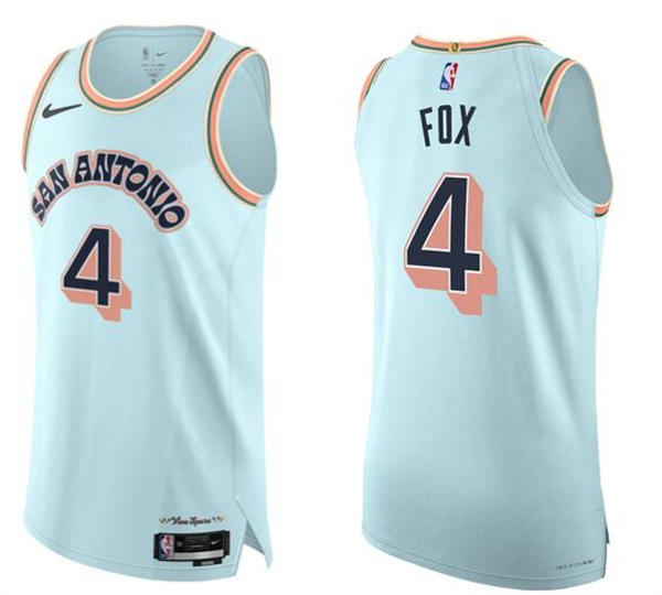 Mens San Antonio Spurs #4 De'Aaron Fox Light Blue 2024-25 City Edition Jersey
