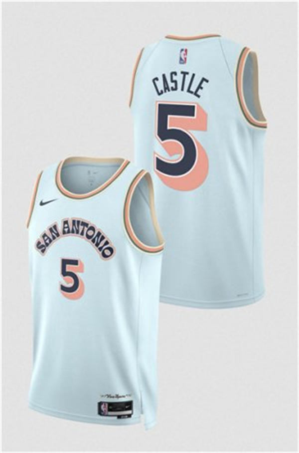Men's San Antonio Spurs #5 Stephon Castle Light Blue 2024-25 City Edition Jersey