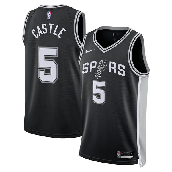 Men's San Antonio Spurs #5 Stephon Castle Nike Black Icon Edition Swingman Jersey