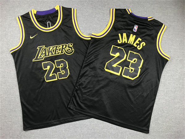 Youth Los Angeles Lakers #23 LeBron James Black Golden  Jersey