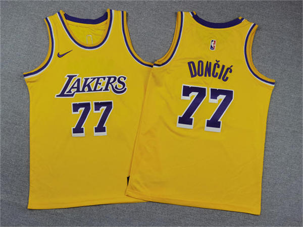 Youth Los Angeles Lakers #77 Luka Doncic Gold Icon Edition Jersey