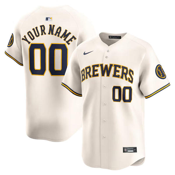 Mens Youth Milwaukee Brewers Custom Nike Cream Home Limited Jersey