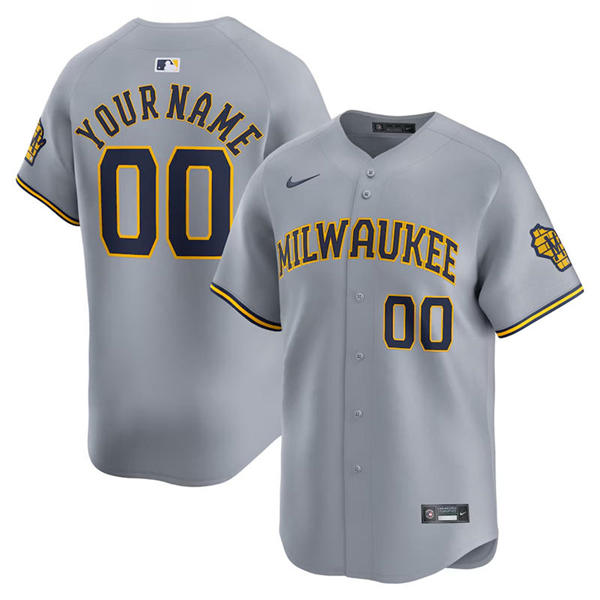 Mens Youth Milwaukee Brewers Custom Nike Gray Road Limited Jersey
